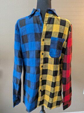 NWT - REASON "NYC" Color-Block Patchwork Flannel Shirt - Multi-Color - Size SM